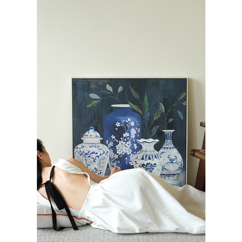 新中式淡雅青花瓷装饰画