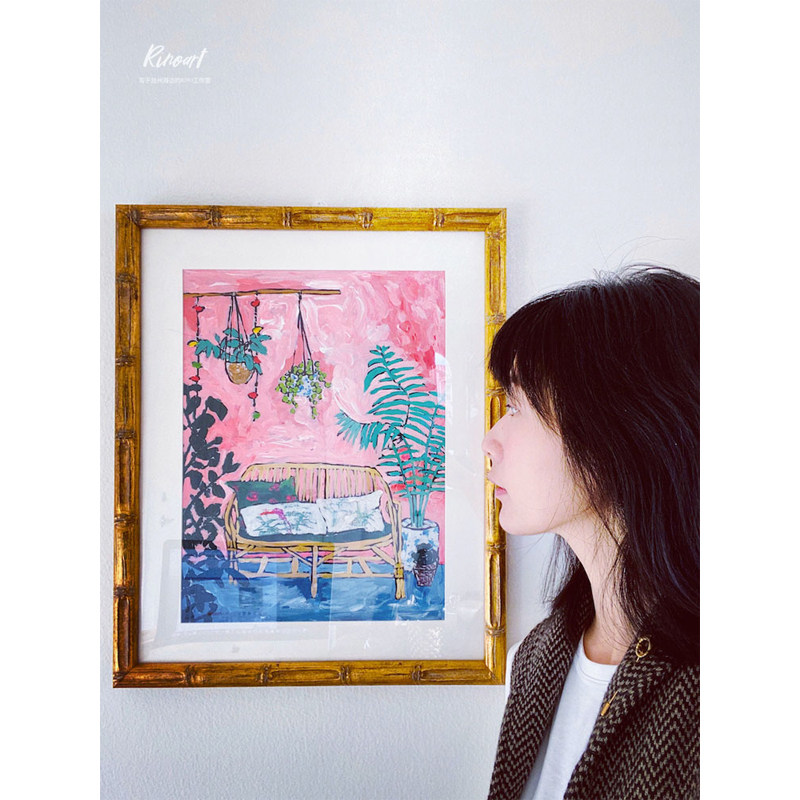 犀牛艺廊竹节金框美国纯手绘lara meintjes南非风油画粉色天堂