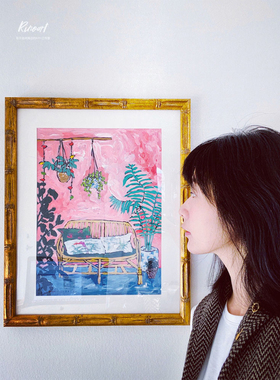 犀牛艺廊竹节金框美国纯手绘Lara Meintjes南非风油画粉色天堂