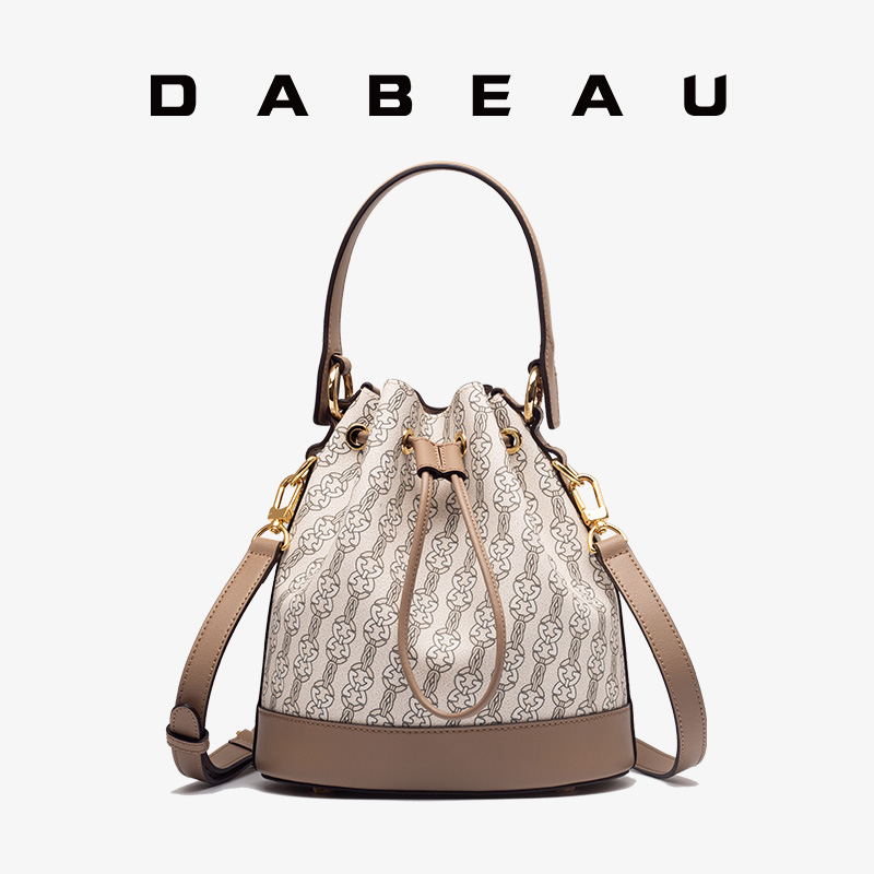 迪艾宝经典老花抽绳水桶包大容量