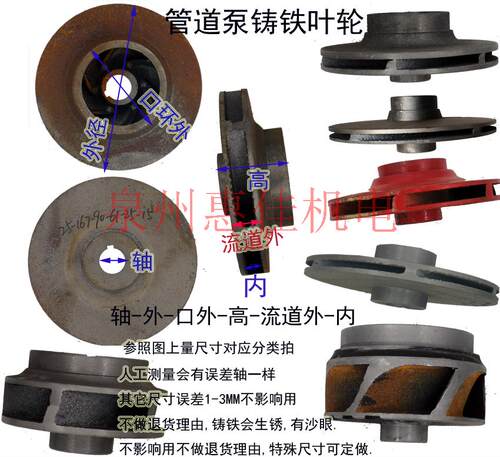 IRG/ISW管道泵配件铸铁水叶单吸管道离心泵叶轮轴25增压泵叶片