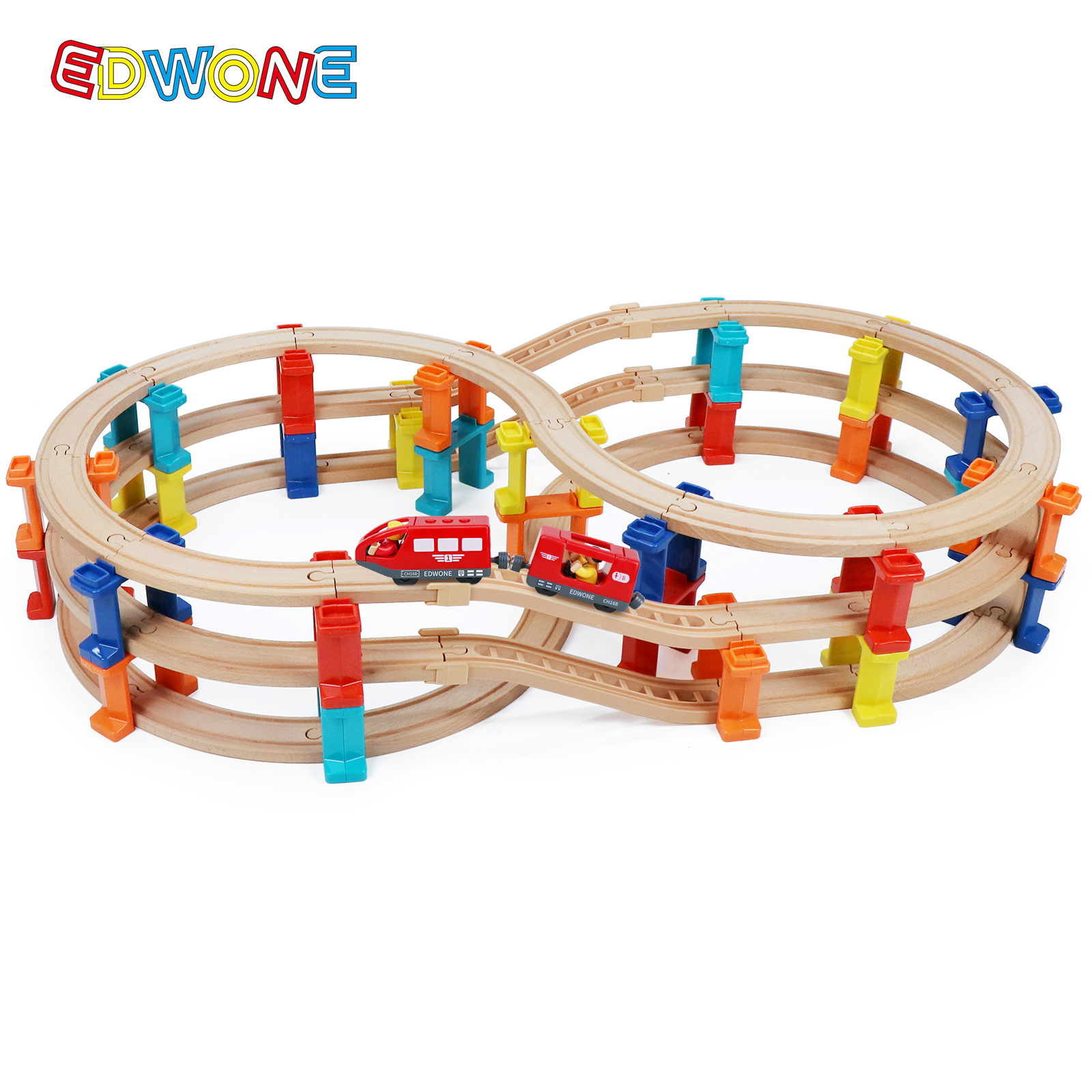 EDWONE木质套装木制循环轨道玩具拼装积木男孩女孩电动磁性火车