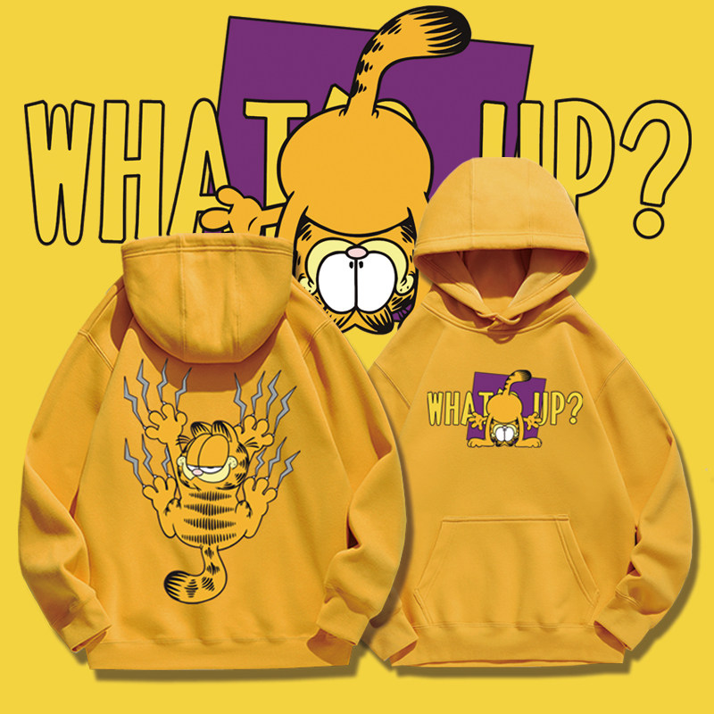 加菲猫卫衣男欧美潮牌联名卡通动漫周边连帽加绒宽松学生外套衣服