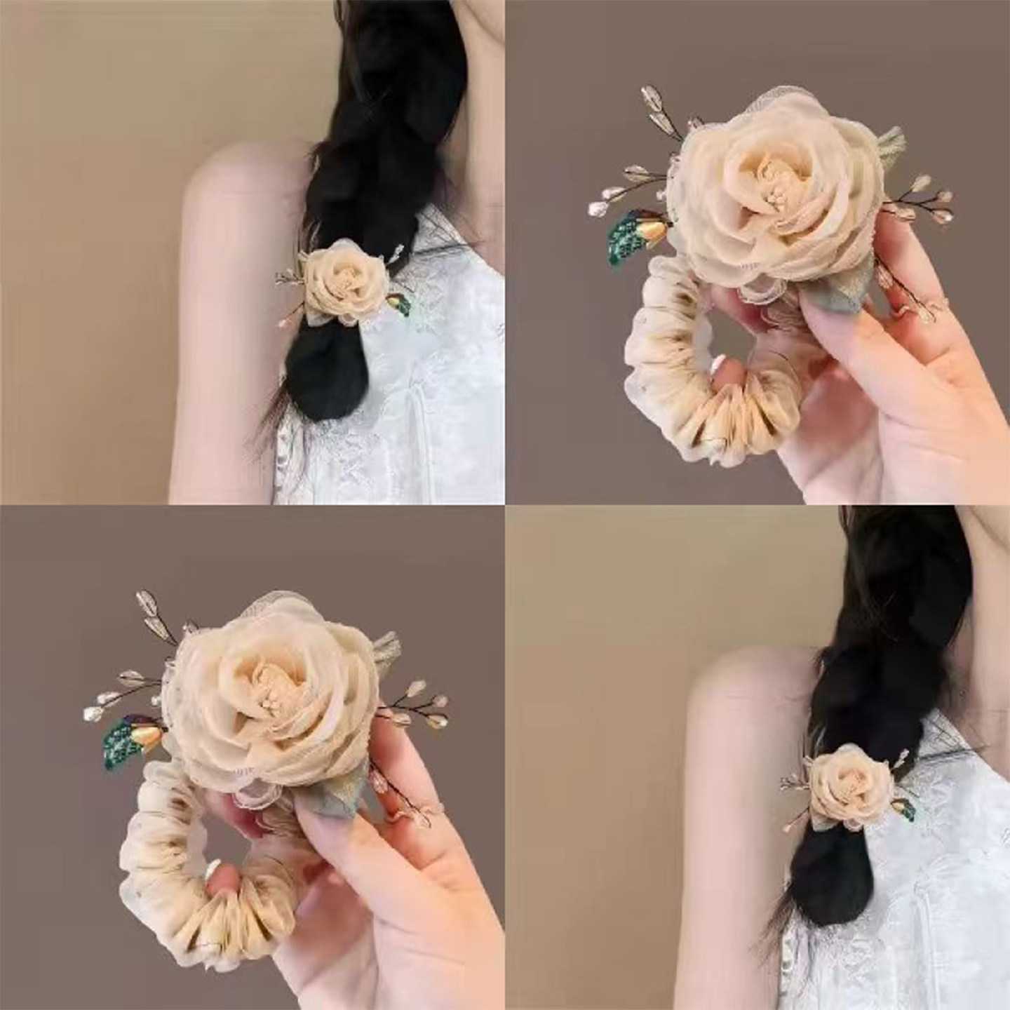 气质温柔玫瑰花发圈精致花朵头绳