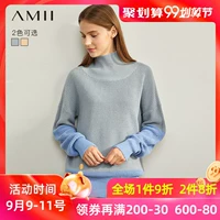 Amy AMII Flagship nữ 2019 Mùa thu Áo len cao cổ mới Áo len cổ lọ Tương phản Áo len dài vừa phải - Áo len đồ mặc nhà