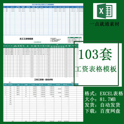 员工工资表企业职工厂薪酬发放明细表自动求和Excel电子表格模板