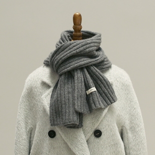 绵羊毛混纺兔毛柔软针织围巾秋冬保暖高级感灰色围脖百搭护颈送礼