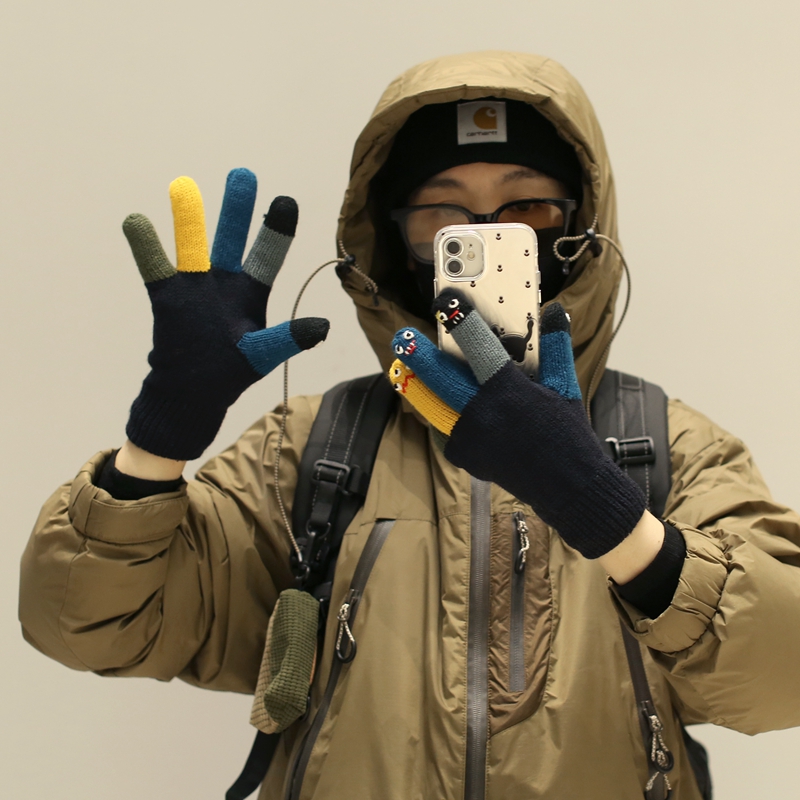 手工缝制表情，可爱保暖毛线手套