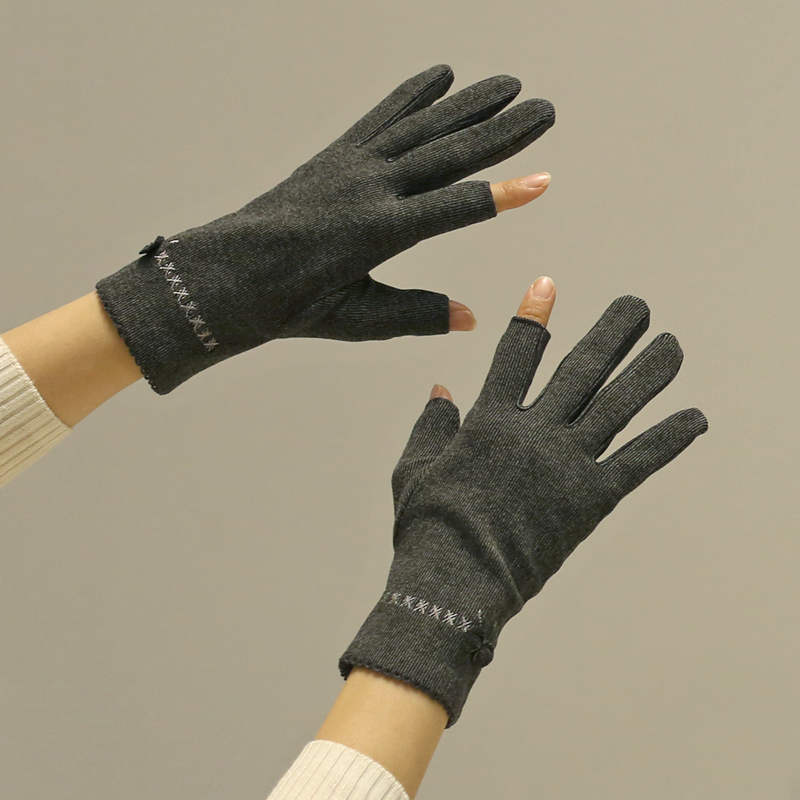 春秋单层棉感保暖护手露二指手套