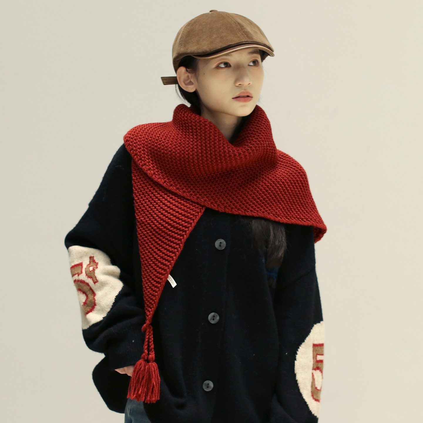 手工流苏针织三角巾披肩保暖护颈