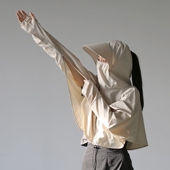 UPF50 防紫外线披肩女春夏开车骑车防晒衣帽檐遮脸面罩护手臂防水