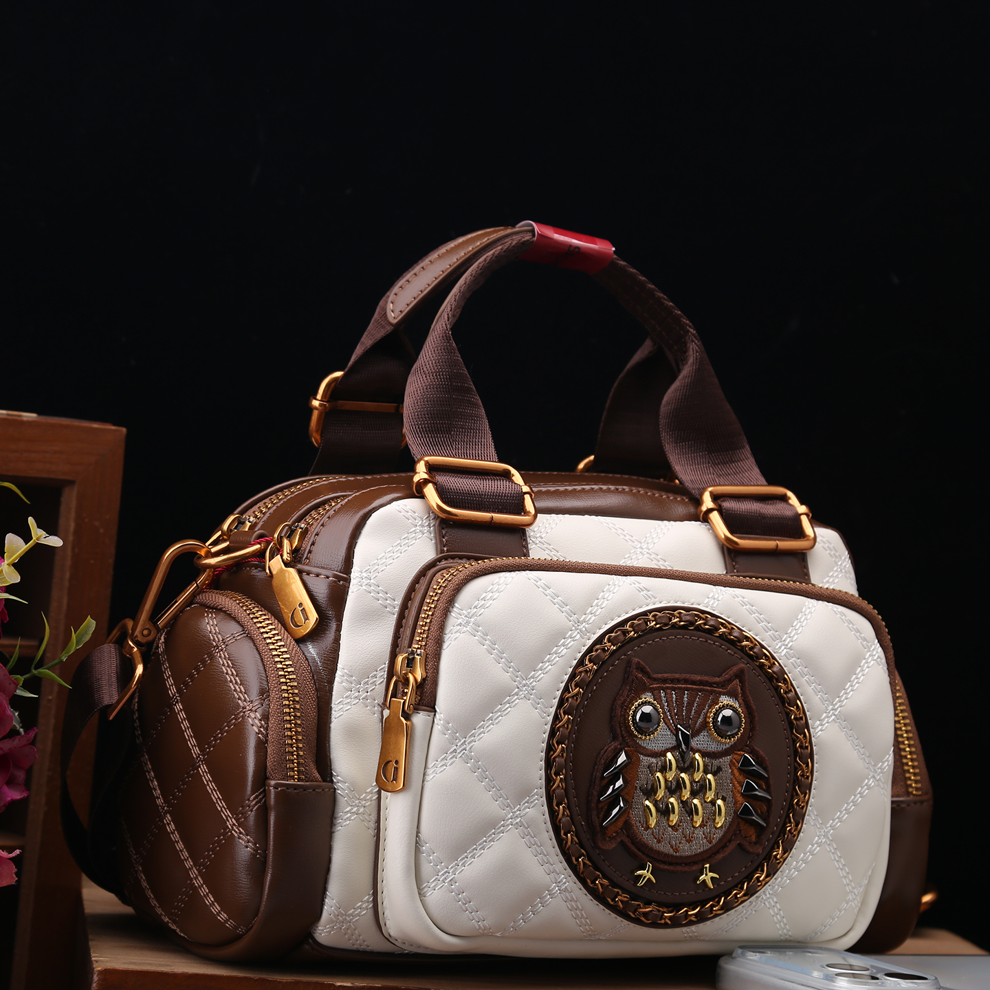 古萨驰真皮女包2025新款时尚复古猫头鹰枕头包大容量手提斜挎包