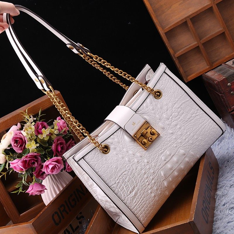 路易美真专柜正品包包女2023新款时尚鳄鱼纹链条单肩大容量托特包