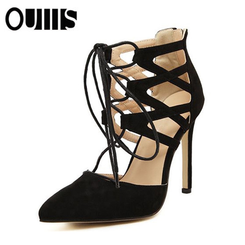 正品跨境畅销款欧美绒面交叉绑带高跟凉鞋 现货大码凉鞋女 跨境女