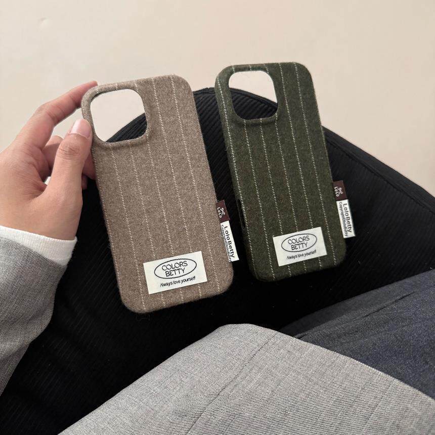 新款秋冬复古条纹毛绒苹果17Promax适用17Pro简约艺术16创意复古风15高级感14全包小众保护套13防摔手机壳女