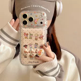 皮质米白卡通哭娃星星小人爱心支架适用苹果17ProMax壳iphone15新款16pro女13全包15pro防摔保护套14