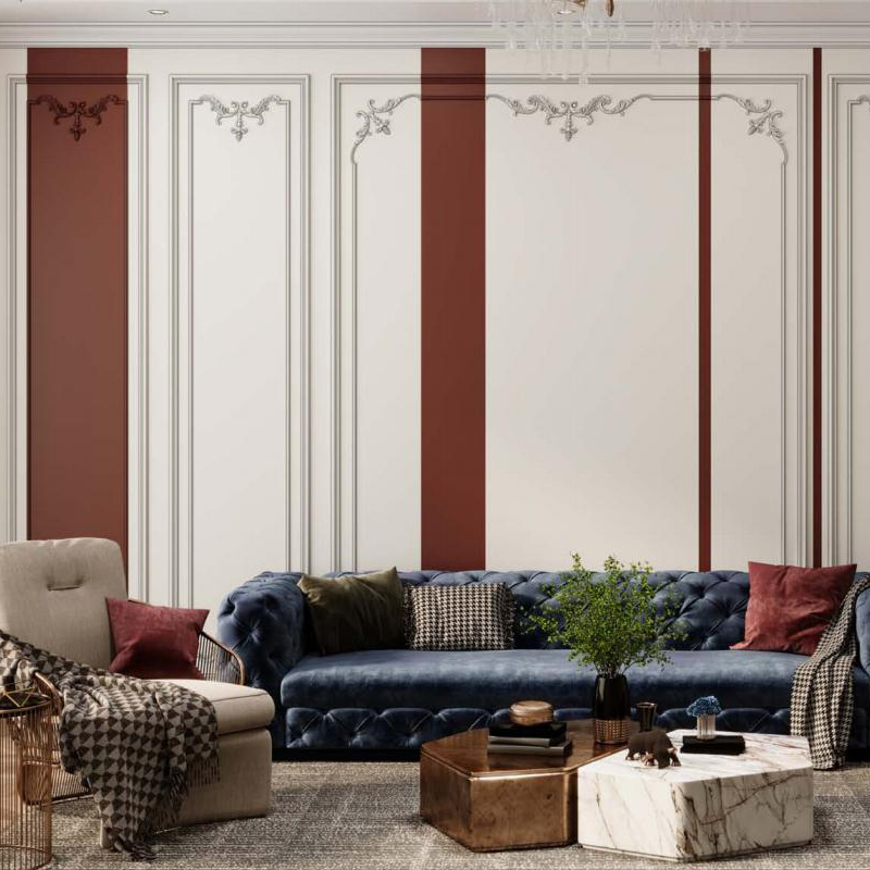 法式角花树脂边框电视背景墙美式