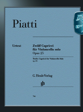 亨乐原版 皮亚蒂 12首大提琴随想曲op25 独奏带指法 Piatti 12 Capricci op. 25 for Violoncello solo HN746