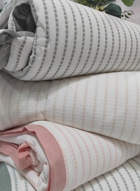 新款百分百纯棉提花色织方点AB版柔软绗缝撞色边可机洗秋冬保暖被