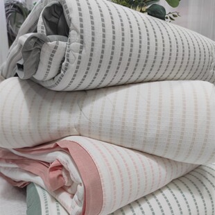 新款百分百纯棉提花色织方点AB版柔软绗缝撞色边可机洗秋冬保暖被