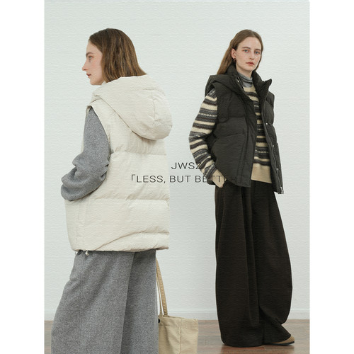 JWSZ “叠穿利器”定制三防面料廓形连帽羽绒服马甲90白鸭绒外套