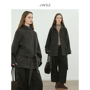 JWSZ“旷野漫游”定制面料圈圈羊驼羊毛混纺手工立领毛呢大衣