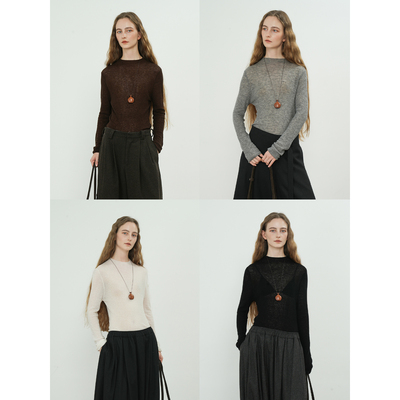 JWSZ“口碑王牌”水溶羊毛肌理感提花微透半高领针织打底衫