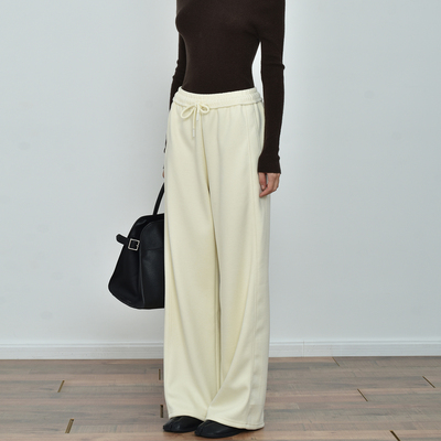 JWSZ“一件过冬 口碑神裤”醋酸羊毛混纺松紧腰抽绳直筒休闲裤女