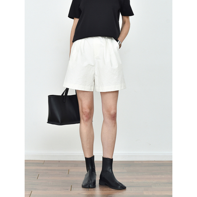 JWSZ 極简高密压褶休闲阔腿裤显瘦休闲半松紧短裤女