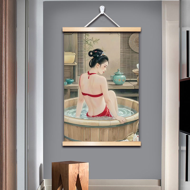 图仕女戏水图美女出浴贵妃沐浴图足浴会所挂画男生宿舍兄弟礼物画