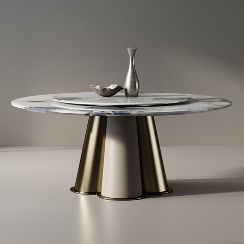 意式极简圆形天然大理石餐桌