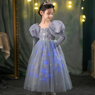 秋冬季新灰姑娘公主裙长袖加绒小女孩爱莎春秋高端礼服女儿童裙子