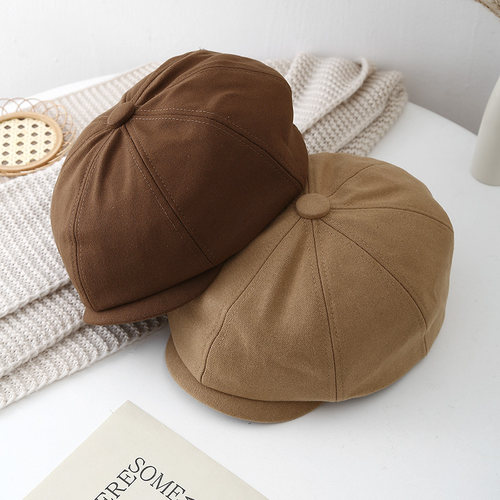 2024新款反戴前进帽女秋冬灯芯绒复古画家帽子大头围鸭嘴帽显脸小
