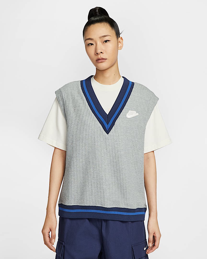 Nike耐克 女子日常休闲百搭针织V领无袖单马甲套头卫衣IM7483-063