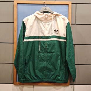 阿迪达斯三叶草男女梭织速干防风连帽潮流宽松运动休闲夹克IU0201