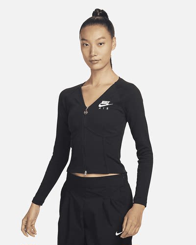 Nike耐克女子运动休闲透气修身收腰V领鱼骨衣针织长袖上衣FD2377