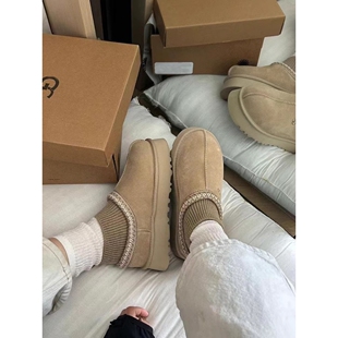 UGG桑坡厚底针织袜套雪地靴女款2026冬季新款羊皮毛一体东北棉鞋