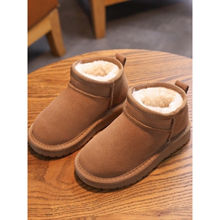 UGG河南桑坡村真皮毛一体雪地靴2026冬季新款男童加绒保暖棉鞋短