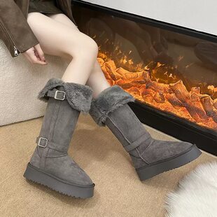UGG厚底灰色雪地靴女款2026新款冬季加绒加厚长筒高筒棉鞋靴子