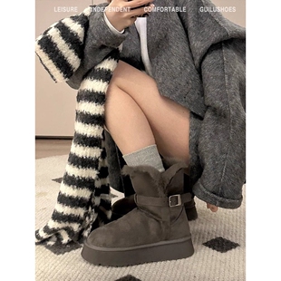 UGG灰色雪地靴女冬季新款厚底增高加绒加厚长筒雪地棉鞋两穿靴子