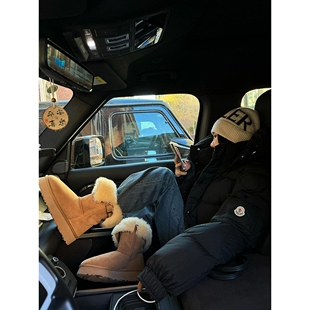 UGG桑坡村羊皮一体真皮纯羊毛牛角扣冬季加绒加厚厚底雪地靴女长