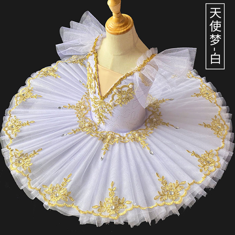 天使梦金色水溶花边网纱舞蹈裙天鹅舞表演裙芭蕾演出服芭蕾舞蹈服
