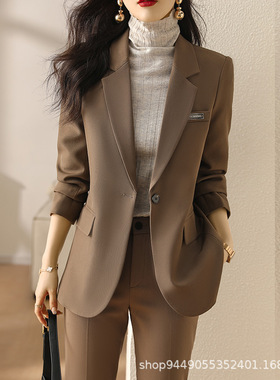 高端西服套装女冬秋时尚气质女神范职业正装大码胖MM黑色女士