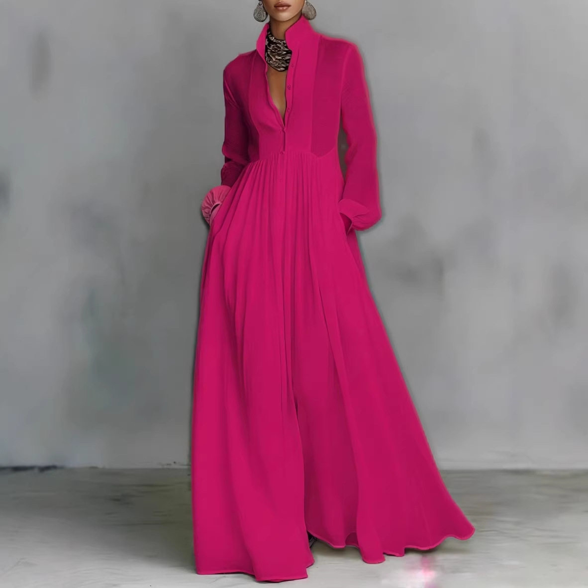 亚马逊跨境2026春季欧美外贸新款女装时尚优雅大摆长款连衣裙女