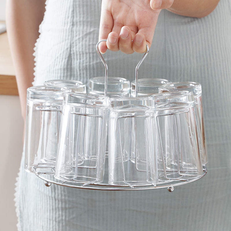 新款创意不锈钢沥水杯架商用时尚玻璃杯收纳倒挂架手提桌面茶几置