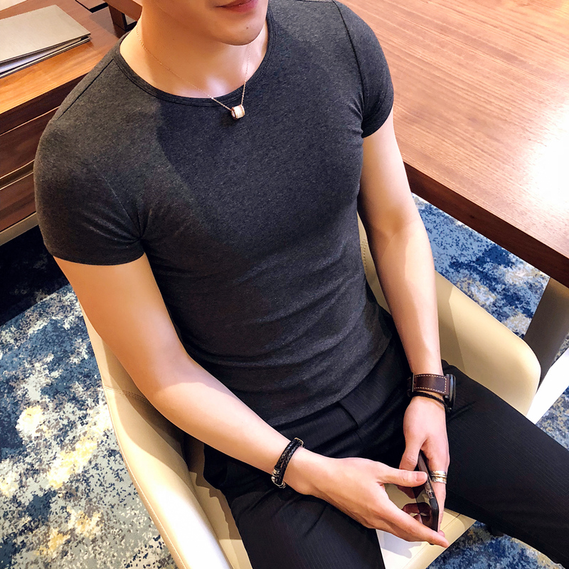 夏季短袖男t恤潮牌韩版修身半袖男士紧身体恤纯色纯棉衣服打底衫