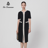 阿丹娜女装 黑色钉珠连衣裙子赫本风小黑裙官方旗舰店正品 夏季 新款