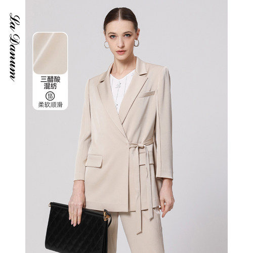 阿丹娜三醋酸混纺系带西装