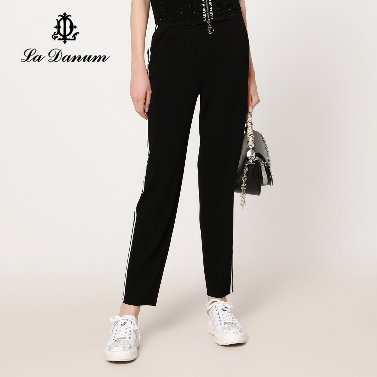 秋冬新款阿丹娜黑色直筒休闲裤子针织长裤撞色运动官方旗舰店正品,女装/女士精品,休闲裤,淘宝优惠券,粉丝福利购,淘宝优惠卷
