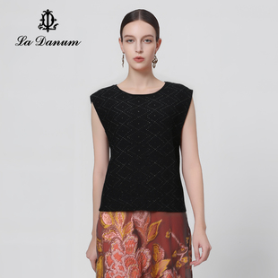 上衣官方旗舰店正品 黑色烫钻针织背心圆领无袖 春夏新款 阿丹娜女装